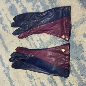 Anne Klein Blue/Burgundy Leather Gloves